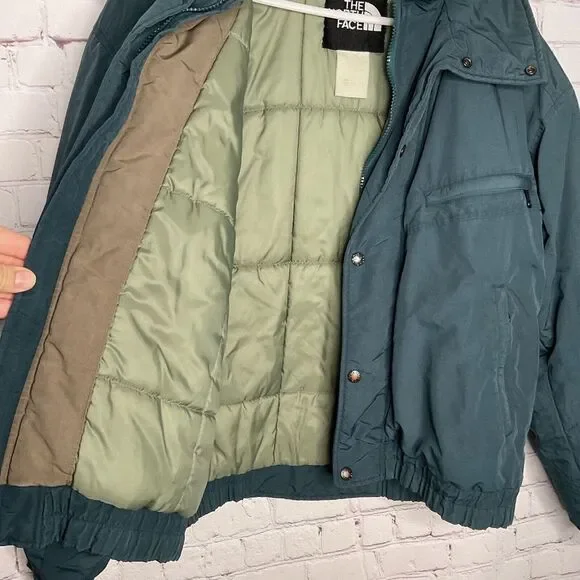 VTG The North Face Men Size M Green/Teal Pockets Full Zip Winter Puffer Jacket